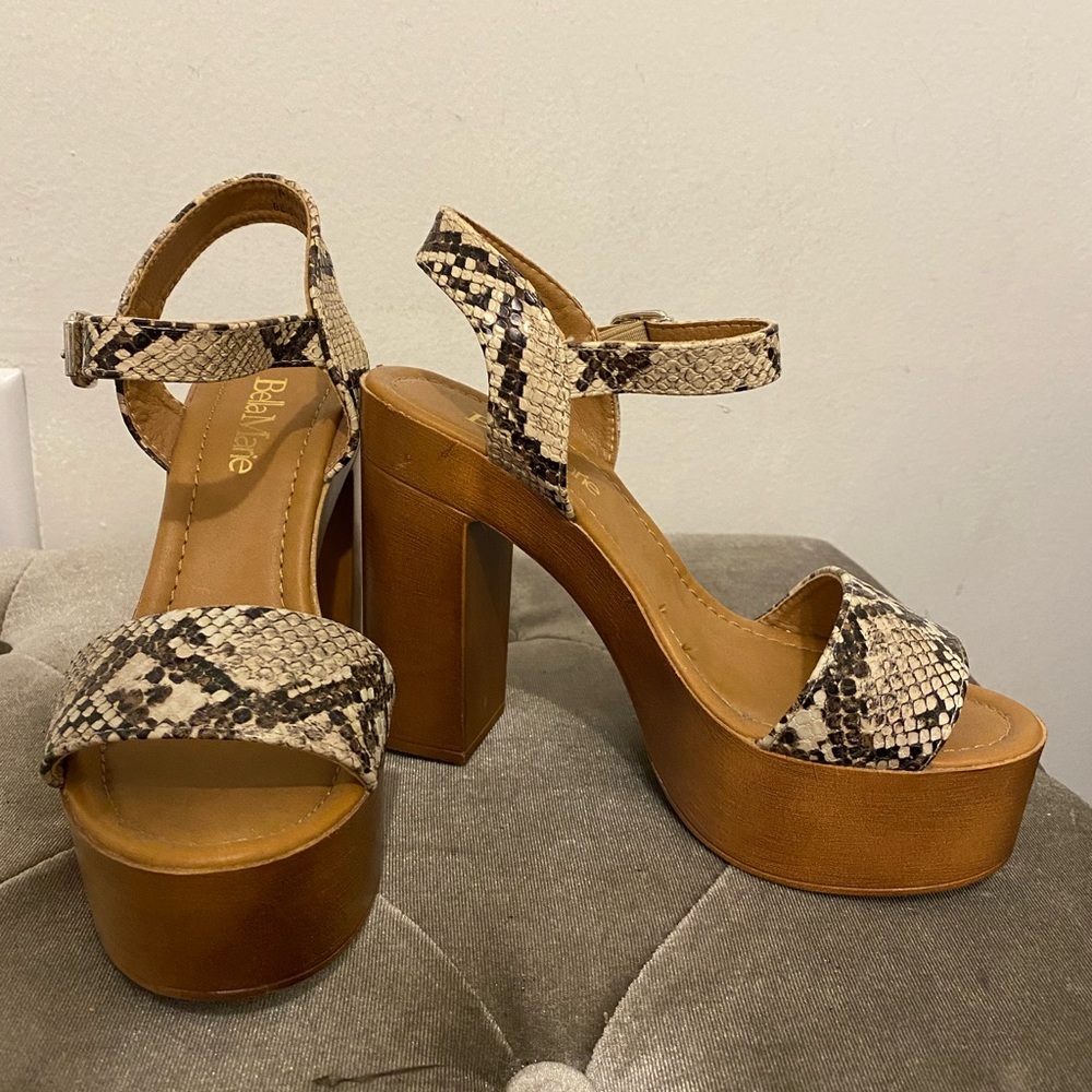 Bella Marie Snake Print Chunky Heel